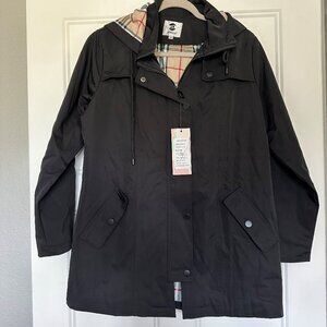 NWT SaphiRose Black Women's Long Hooded Rain Jacket